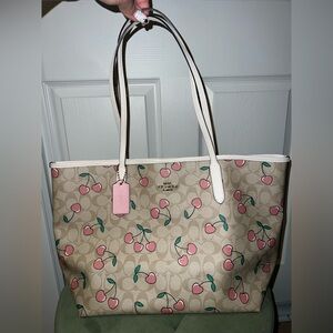 Coach Pink and Cream Tote Bag with Signature Design